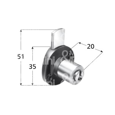 Meroni 2130bika serratura per cassetto a catenaccio Ø 16,5 lunghezza mm 20 ambidestra chiave piatta ka rotazione 360° 2 estrazione bianco