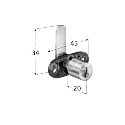 Meroni 213920a14 serratura per cassetto a leva Ø 16,5 lunghezza mm 20 ambidestra chiave piatta ka rotazione 90° 1 estrazione nero