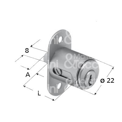 Meroni 222420 serratura per scorrevole a pulsante Ø 22 lunghezza mm 20 ambidestra chiave piatta kd rotazione 120° 2 estrazione nichelato