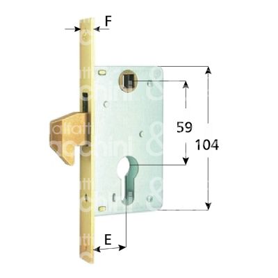 Mg 555700 serratura infilare a gancio sporgente e 70 ambidestra per porte interne ottone lucido foro sagomato