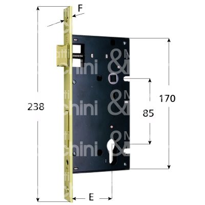 Mg 740452 serratura patent bordo quadro e 45 int. man. 85 scrocco piÙ catenaccio ottonata