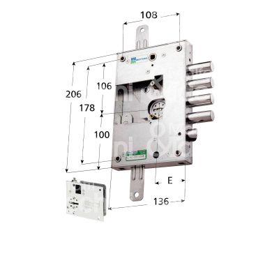 Mottura 52k57128d serratura doppia mappa per blindata triplice e 63 dx 4 catenacci piÙ scrocco int. cat. 28 sporg. 3,5