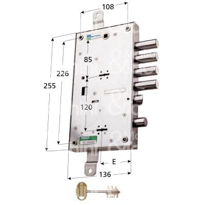 Mottura 5458928d serratura doppia mappa per blindata plurisistema triplice e 63 dx 4 catenacci piÙ scrocco e 1 servizio int. cat. 28 sporg. 3,5 con servizio indipendente