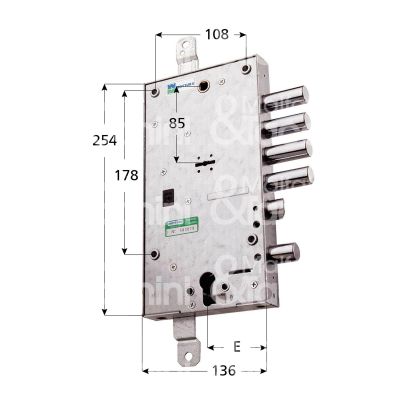 Mottura 5459728d serratura plurisistema con cilindro indipendente triplice e 63 dx 4 catenacci piÙ scrocco e 1 servizio int. cat. 28 sporg. 3,5