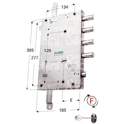 Mottura 64562d serratura doppia mappa per blindata quintuplice e 70 dx 4 catenacci piÙ scrocco int. cat. 50 sporg. 3,5