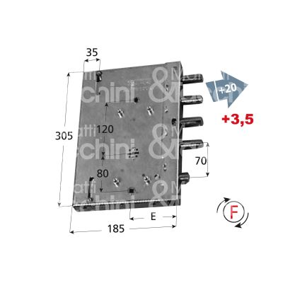 Mottura 89561gd11 serratura doppia mappa per blindata per gardesa triplice e 70 dx 4 catenacci piÙ scrocco int. cat. 50 sporg. 23,5