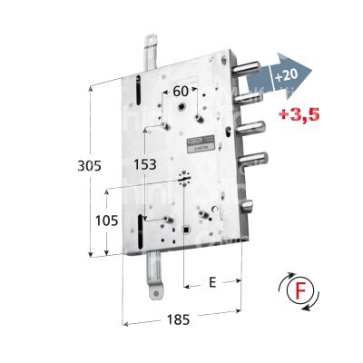 Mottura 89561gs15 serratura doppia mappa per blindata per gardesa triplice e 70 sx 4 catenacci piÙ scrocco int. cat. 50 sporg. 23,5