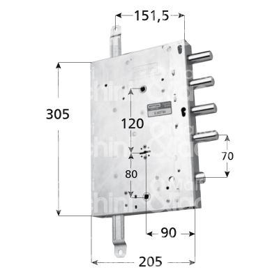 Mottura 89561gd23 serratura doppia mappa per blindata per gardesa triplice e 90 dx 4 catenacci piÙ scrocco int. cat. 50 sporg. 3,5