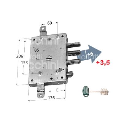 Mottura 89571gd5 serratura doppia mappa per blindata per gardesa triplice e 63 dx 3 catenacci piÙ scrocco int. cat. 37 sporg. 9,5