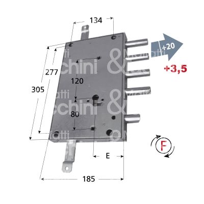 Mottura 898461grld serratura blindata a cilindro per gardesa triplice e 70 dx 4 catenacci piÙ scrocco int. cat. 50 sporg. 20