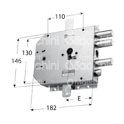 Mottura 898555gard serratura blindata a cilindro per gardesa triplice e 63 dx 3 catenacci piÙ scrocco int. cat. 25 sporg. 3,5