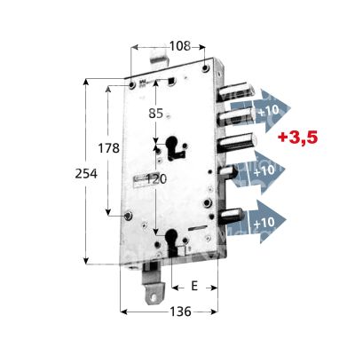 Mottura 898589almd serratura per blindata a doppio cilindro indip. per allmet triplice e 63 dx 3 catenacci piÙ scrocco e 1 servizio int. cat. 37 sporg. 13,5