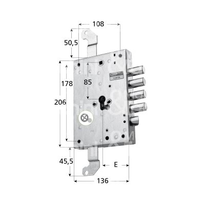 Mottura 89b571d80q serratura blindata a cilindro serie rce triplice e 60 dx 4 catenacci piÙ scrocco int. cat. 28 sporg. 3,5