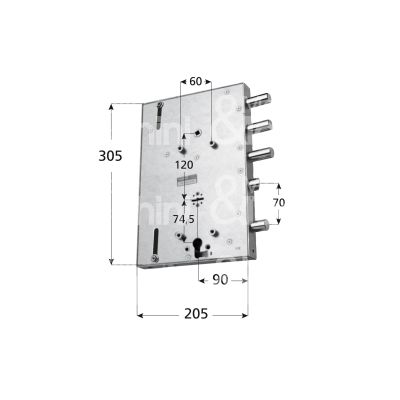 Mottura 89r567gd12 serratura doppia mappa per blindata per gardesa triplice e 90 dx 3 catenacci piÙ scrocco e 1 servizio int. cat. 50 sporg. 3,5