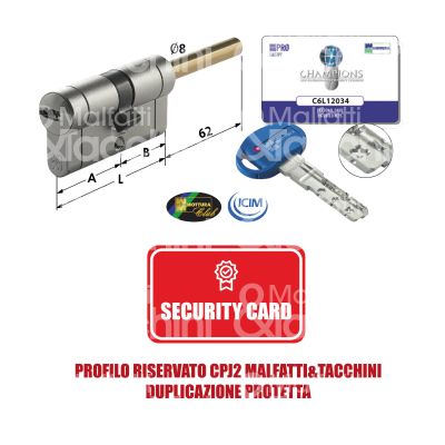 Mottura cp4p4131 cilindro sagomato codolo rasabile champions pro 41 x 31 = 72 mm chiave protetta m&t ( 3 chiavi ) profilo j2 cifratura kd cromo satinato