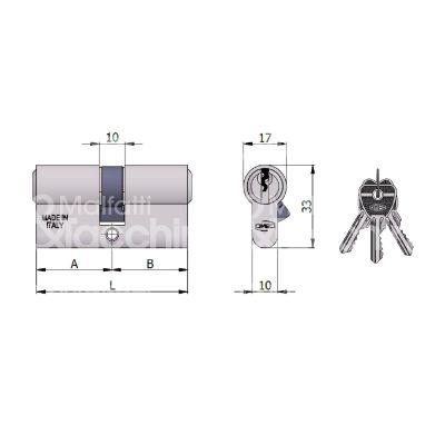 Omec 12006l cilindro sagomato chiave/chiave 35 x 35 = 70 mm chiave piatta cifratura kd alluminio