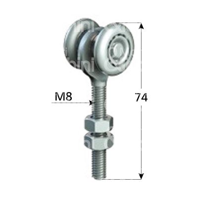 Omge 1284 carrello per scorrevoli art. 1284 roll-ge 20 2 ruote materiale delrin Ø mm 24 fissaggio perno m 8 portata kg 25 per binario art. 20