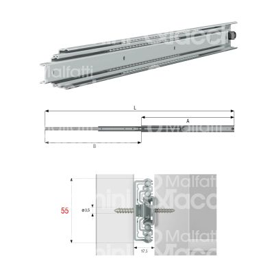 Omge 8350030 coppia guida cassetto art. 8350030 ferro zincato portata cp kg 50 estrazione totale a mm 300 b mm 328 l mm 628