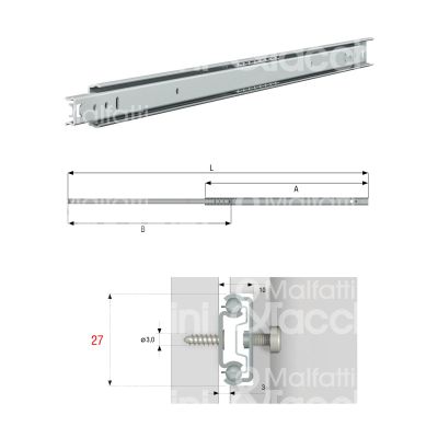 Omge 8400031 coppia guida cassetto art. 8400031 ferro zincato portata cp kg 15 estrazione parziale a mm 310 b mm 231 l mm 545