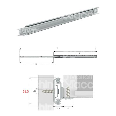 Omge 8500030 coppia guida cassetto art. 8500030 ferro zincato portata cp kg 30 estrazione parziale a mm 300 b mm 175 l mm 475