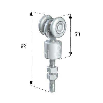 Omge 86 carrello per scorrevoli art. 86 roll-ge 20 2 ruote materiale acciaio Ø mm 24 fissaggio perno girevole m 8 portata kg 35 per binario art. 20