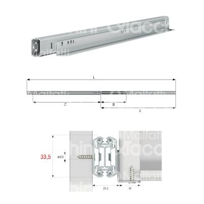 Omge 8600030 coppia guida cassetto art. 8600030 ferro zincato portata cp kg 30 estrazione totale a mm 300 b mm 120 c mm 185 l mm 605