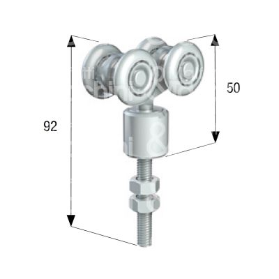 Omge 87 carrello per scorrevoli art. 87 roll-ge 20 4 ruote materiale acciaio Ø mm 24 fissaggio perno girevole m 8 portata kg 45 per binario art. 20