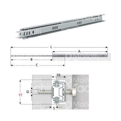 Omge 87037 coppia guida cassetto art. 87037 ferro zincato portata cp kg 8 estrazione parziale a mm 379 b mm 250 c mm 374 l mm 629