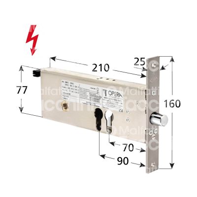 Opera 27808 elettropistone per fasce e 70/90 ambidestra con quadro maniglia chiusa in assenza corrente tensione 12 - 24v dc