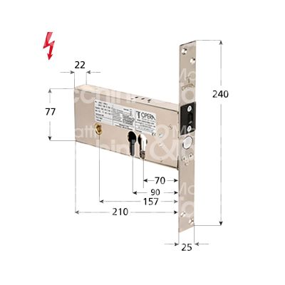 Opera op54036 elettropistone per fasce e 70 - 90 ambidestra con quadro maniglia aperto in assenza corrente tensione 12 - 24v dc