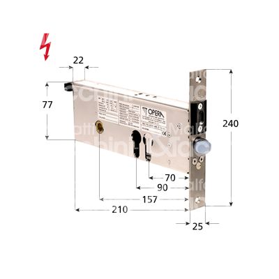 Opera op54039d elettropistone per fasce e 70 - 90 dx con quadro maniglia scrocco chiuso in assenza corrente tensione 12 - 24v dc