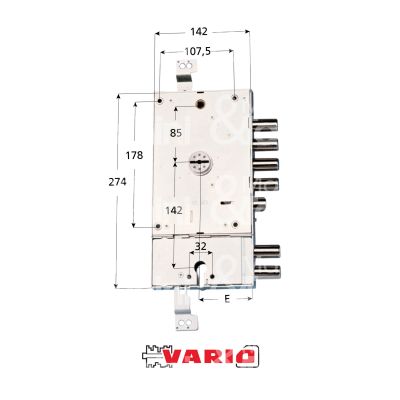 Potent 2570/28d serratura plurisistema con cilindro indipendente triplice e 73 dx 4 catenacci piÙ scrocco e 2 servizio int. cat. 28 sporg. 3,5