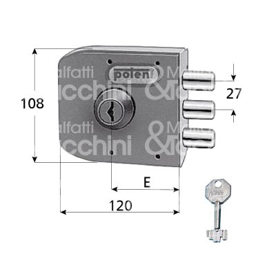 Potent 305/d serratura applicare pompa Ø 30 laterale e 60 3 catenacci int. fiss. a45,5 x b87