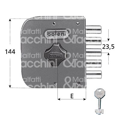 Potent 415/d serratura applicare pompa Ø 30 laterale e 60 5 catenacci int. fiss. a48,5 x b122