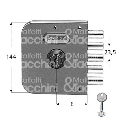 Potent n583/d serratura applicare pompa Ø 30 quintuplice e 60 5 catenacci int. fiss. a48,5 x b122