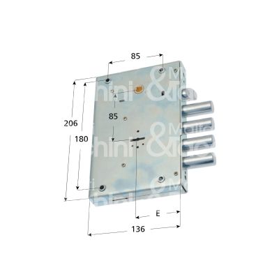 Sab 157028 serratura doppia mappa per blindata laterale e 64 ambidestra 4 catenacci piÙ scrocco int. cat. 28 sporg. 3,5