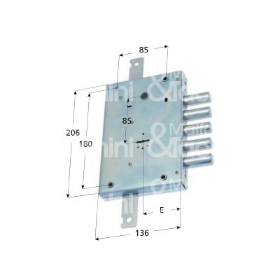 Sab 157328 serratura doppia mappa per blindata triplice e 64 ambidestra 5 catenacci int. cat. 28 sporg. 3,5