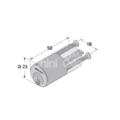 Welka 60300001 cilindro per ferroglietto fisso 50 mm Ø 26 chiave piatta profilo dx cifratura kd ottone satinato