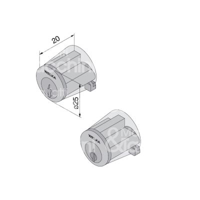 Welka 60500001 cilindro per serratura ad impennata 20 mm Ø 25 chiave piatta profilo dx cifratura kd cromo lucido