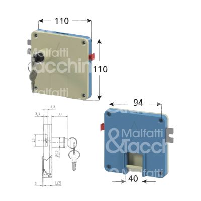 M&t 900 24526 serrratura a moneta da applicare Ø 22 lunghezza mm 33 e 29,6 chiave piatta kd blu/bianco