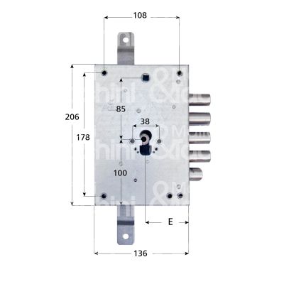 M&t 935 04656 serratura blindata a cilindro triplice e 63 ambidestra 4 catenacci piÙ scrocco int. cat. 28 sporg. 3,5