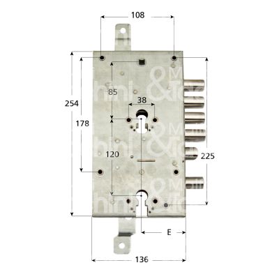 M&t 935 04670 serratura per blindata a doppio cilindro indip. triplice e 63 ambidestra 4 catenacci piÙ scrocco e 1 servizio int. cat. 28 sporg. 3,5