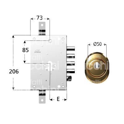 M&t 935 70128325ob kit serratura e protettore - ottone bronzato triplice e 73 ambidestra 4 catenacci piÙ scrocco int. cat. 28 sporg. 3